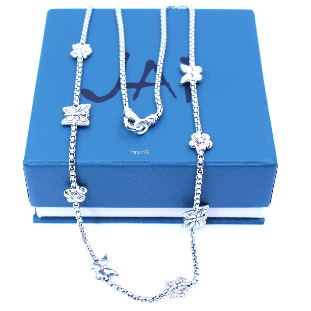 John Hardy JAI Butterfly + Floral Station Sterling Silver Necklace - 24" NIB